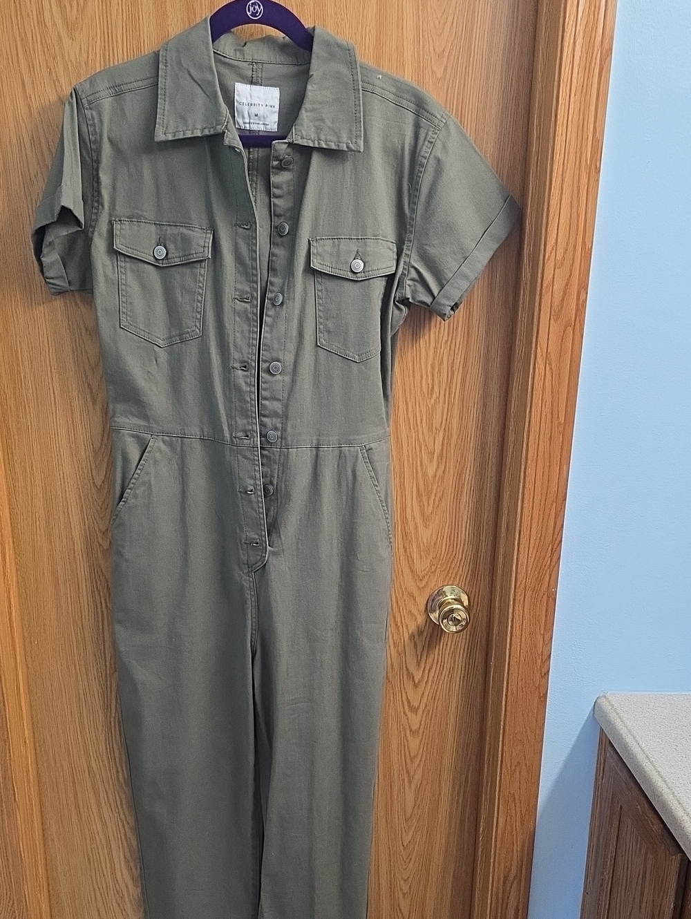 Celebrity Pink Olive Green Short-Sleeve Utility Jumpsuit